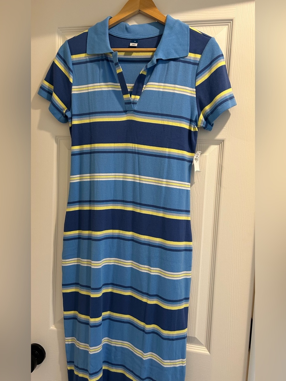 Old Navy Blue & Yellow Striped Polo Midi Dress